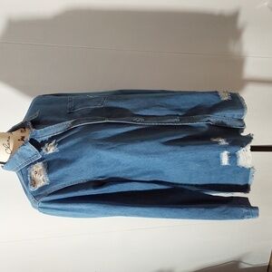 Boutique| Womens Blue Denim Snap Button Top Distressed /Raw Hem  Sz.XL